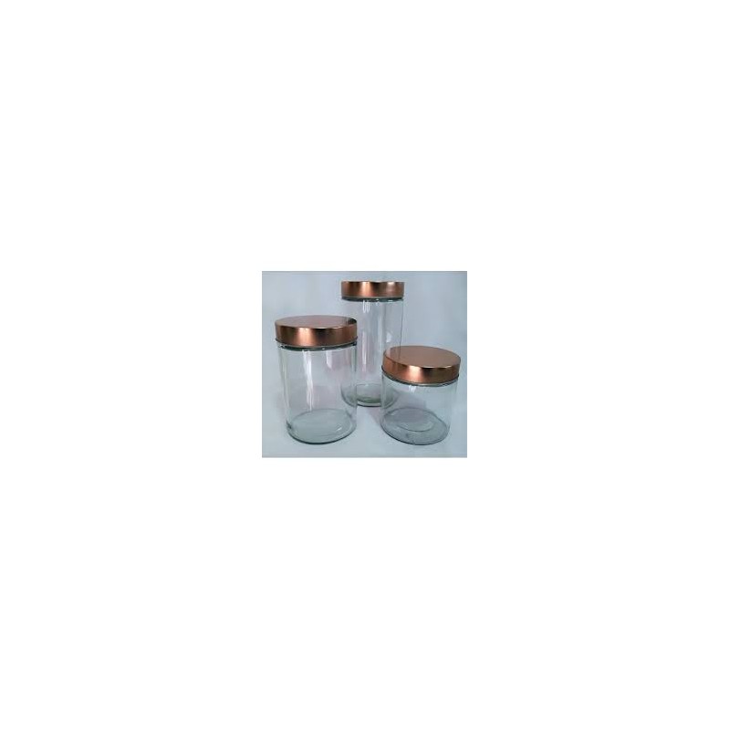 Lot de 3 pots en verre avec couvercles cuivrés – Élégance et conservation hermétique