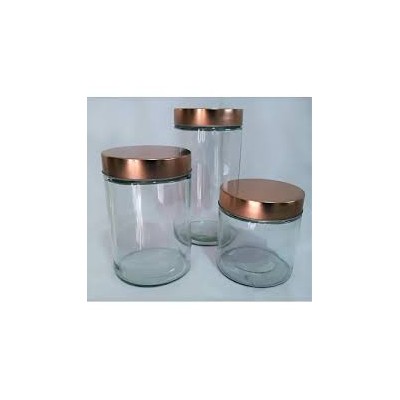 Lot de 3 pots en verre avec couvercles cuivrés – Élégance et conservation hermétique
