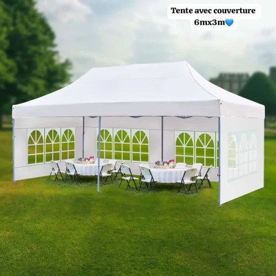 Grande tente pliante 6x3m – Robuste, étanche et facile à monter, parfaite pour vos événements extérieurs
