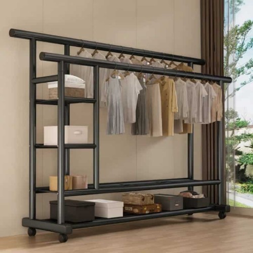 Étagère Étendoir Double Barre  – Grande Capacité 100 kg avec Roulettes et Double Niveau 2