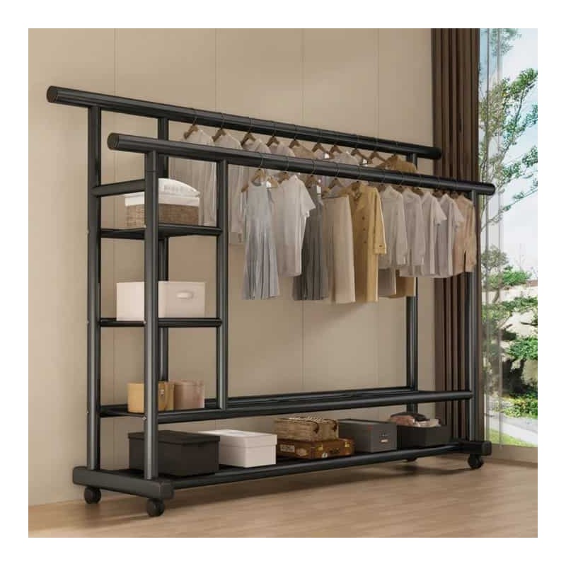 Étagère Étendoir Double Barre  – Grande Capacité 100 kg avec Roulettes et Double Niveau