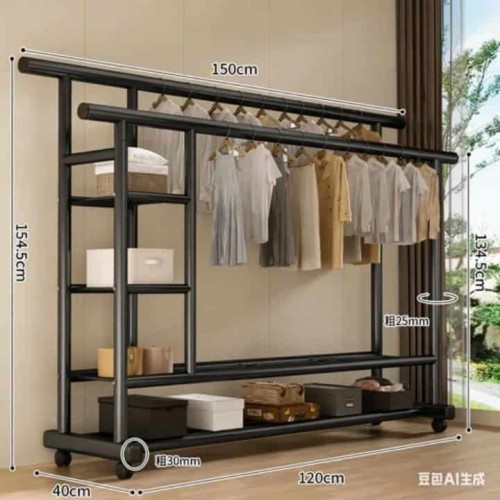 Étagère Étendoir Double Barre  – Grande Capacité 100 kg avec Roulettes et Double Niveau