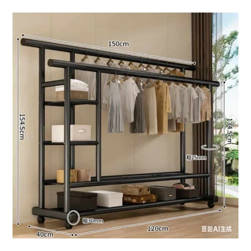 Étagère Étendoir Double Barre  – Grande Capacité 100 kg avec Roulettes et Double Niveau