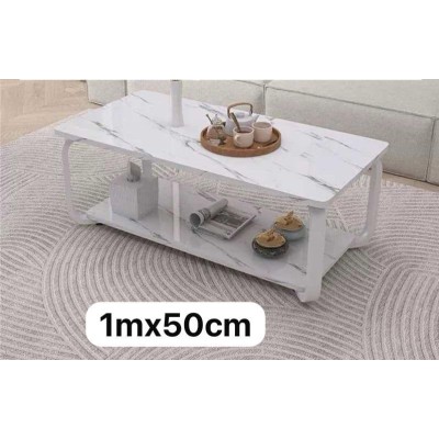 Table Basse Rectangulaire Bois Effet Marbre à 2 Niveaux – Structure Métal