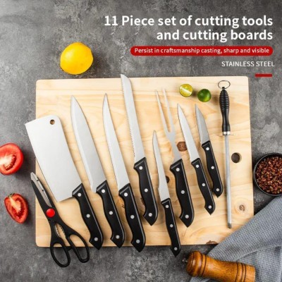 Ensemble Premium de 7 Couteaux de Cuisine en Acier Inoxydable avec Planche à Découper en Bois