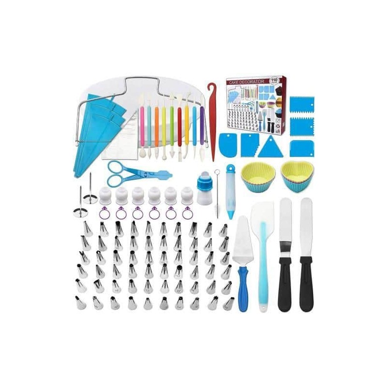Kit Complet de Décoration de Gâteaux 110 Pièces – Douilles, Poches à Douille, Spatules et Accessoires de Pâtisserie