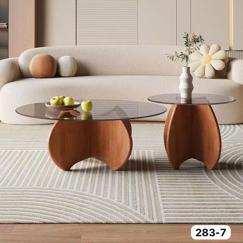 Tables basses gigognes rondes – Verre trempé et bois moderne