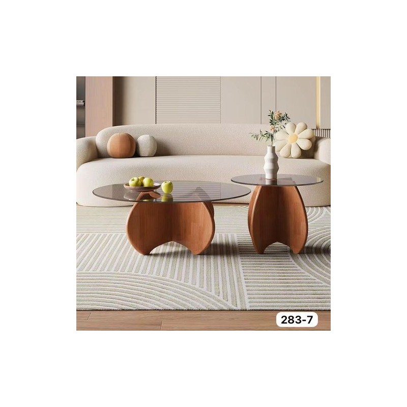 Tables basses gigognes rondes – Verre trempé et bois moderne