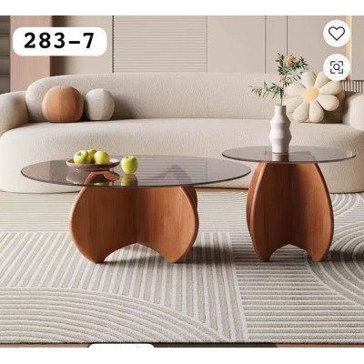 Tables basses gigognes rondes – Verre trempé et bois moderne