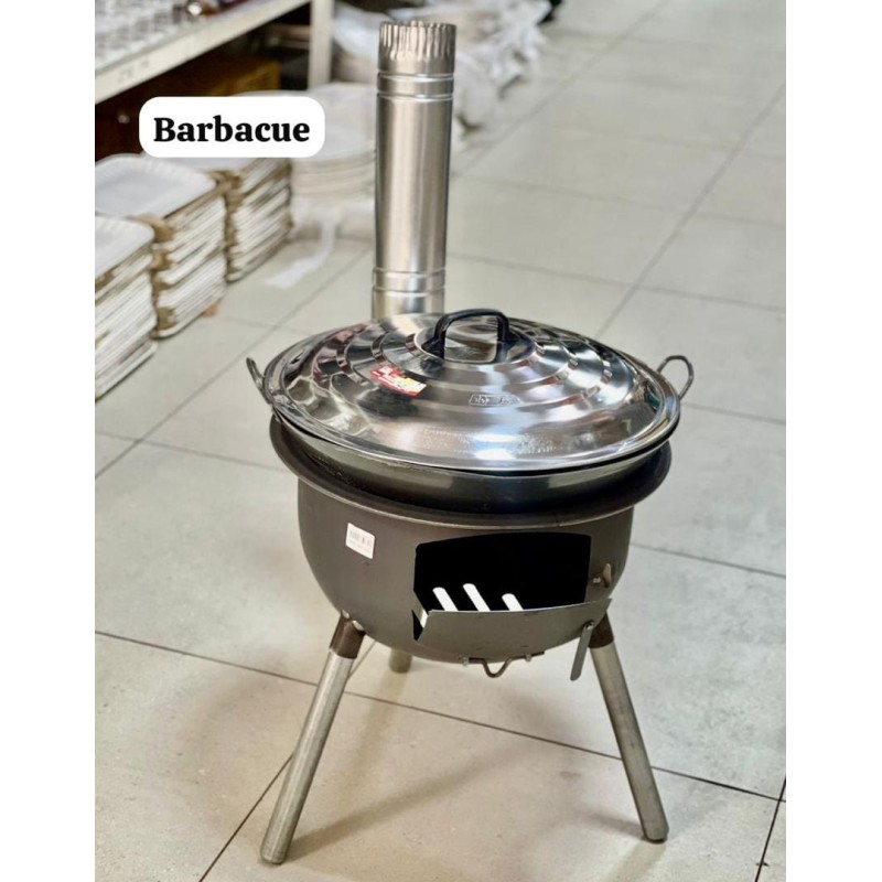 Barbecue Portable Multifonction en Acier Inoxydable avec Cheminée – Grill & Réchaud à Bois Extérieur