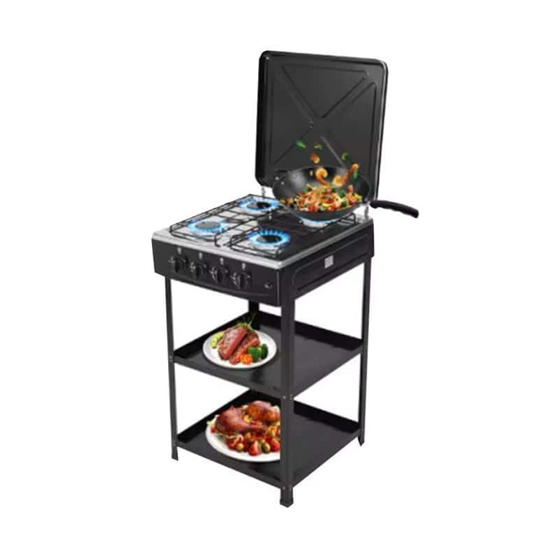 Cuisinière à Gaz 4 Feux  avec Support et Étagères – Robuste et Portable