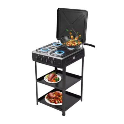 Cuisinière à Gaz 4 Feux  avec Support et Étagères – Robuste et Portable