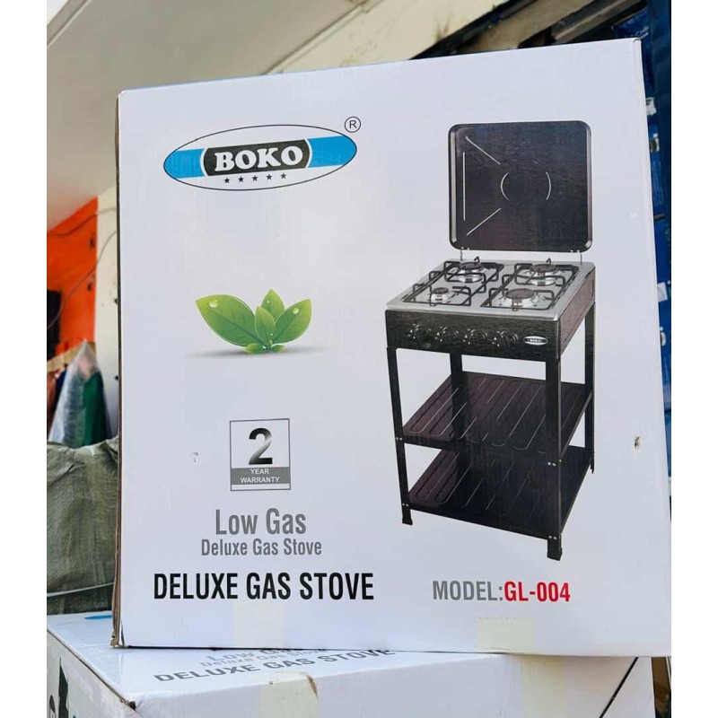 Cuisinière à Gaz 4 Feux  avec Support et Étagères – Robuste et Portable