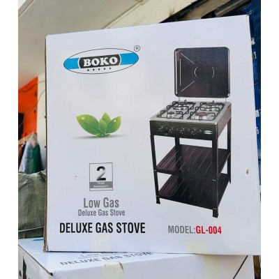 Cuisinière à Gaz 4 Feux  avec Support et Étagères – Robuste et Portable