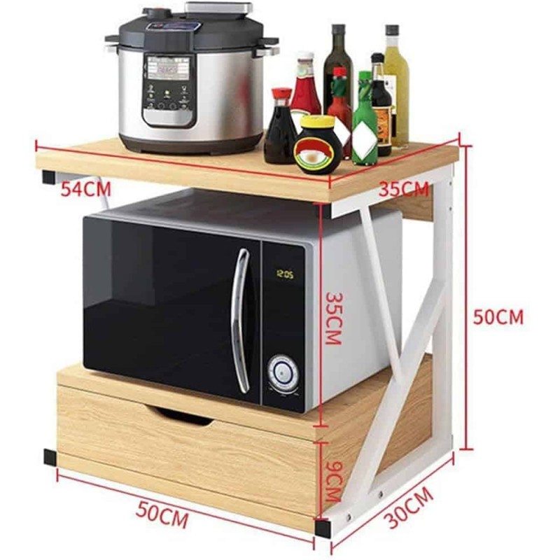 Étagère de Rangement Micro-ondes Industrielle – 2 Niveaux avec Tiroir