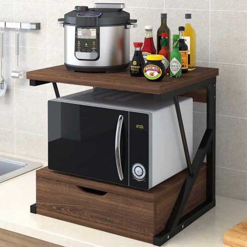 Étagère de Rangement Micro-ondes Industrielle – 2 Niveaux avec Tiroir