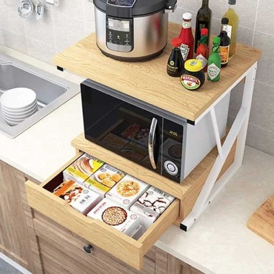 Étagère de Rangement Micro-ondes Industrielle – 2 Niveaux avec Tiroir