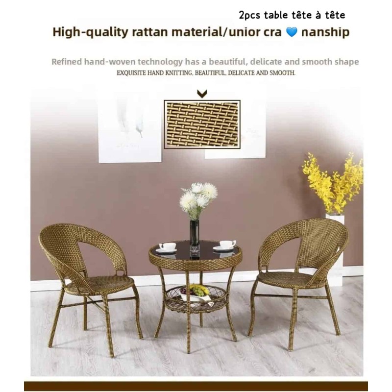 Ensemble Bistro "Tête-à-Tête" en Résine Tressée – Table & 2 Chaises