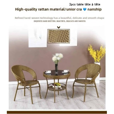 Ensemble Bistro "Tête-à-Tête" en Résine Tressée – Table & 2 Chaises