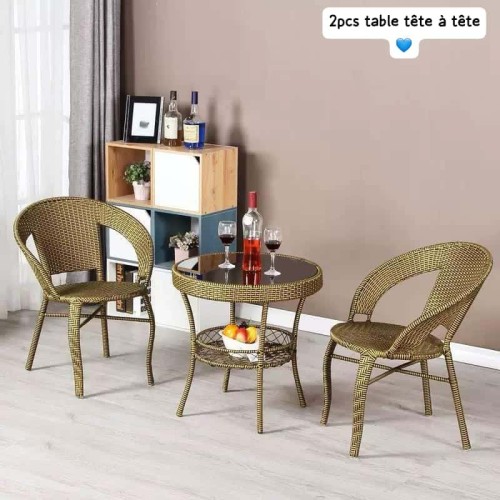 Ensemble Bistro "Tête-à-Tête" en Résine Tressée – Table & 2 Chaises