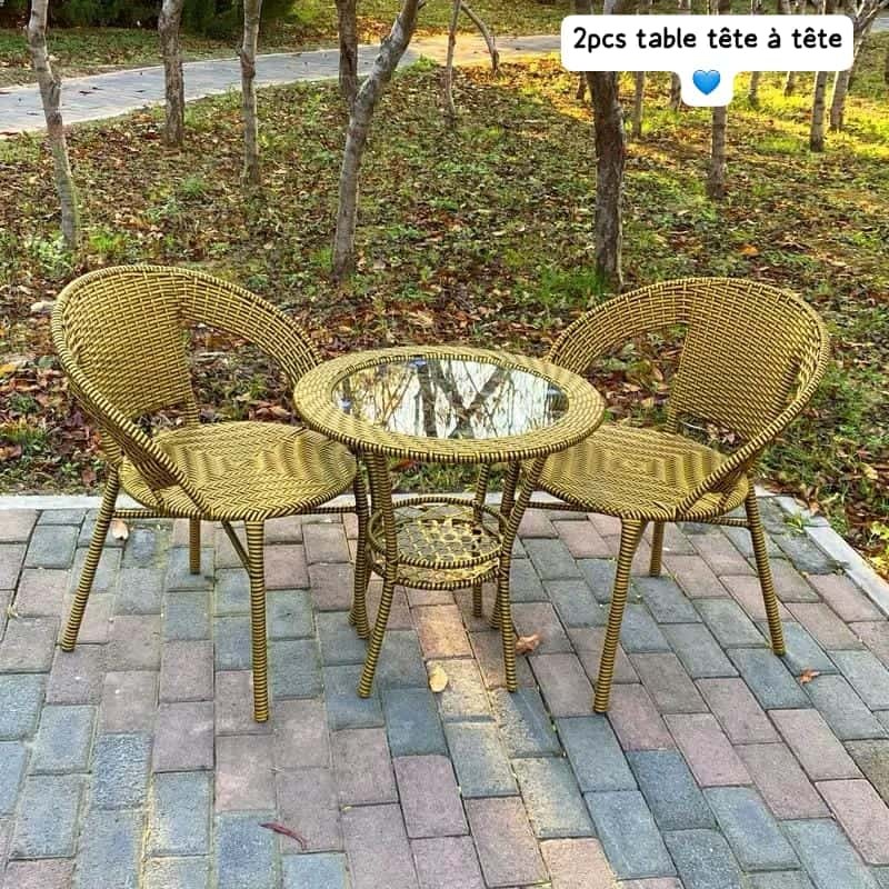 Ensemble Bistro "Tête-à-Tête" en Résine Tressée – Table & 2 Chaises