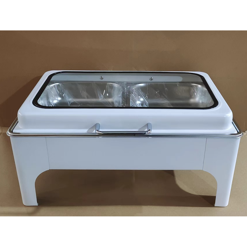 Chafing Dish Rectangulaire Doré et Argenté en Acier Inoxydable avec Couvercle en Verre