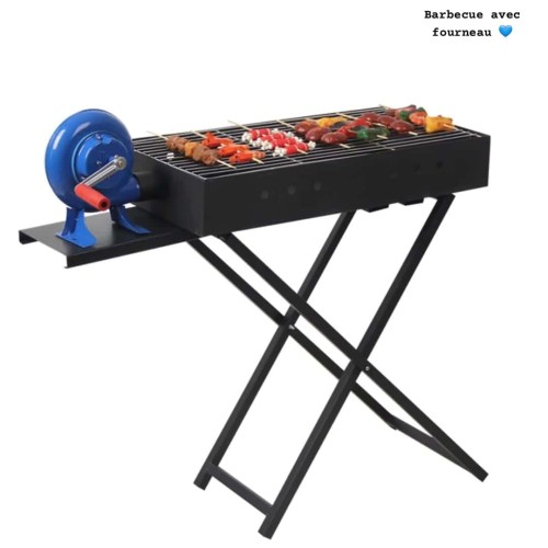 Barbecue Portable au Charbon avec Ventilateur Manuel – Pliable et Robuste pour Tabaski