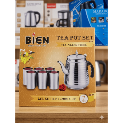 Théière Inox 2.5L avec 6 Verres Gobelets 350ml – Set à Thé BIEN