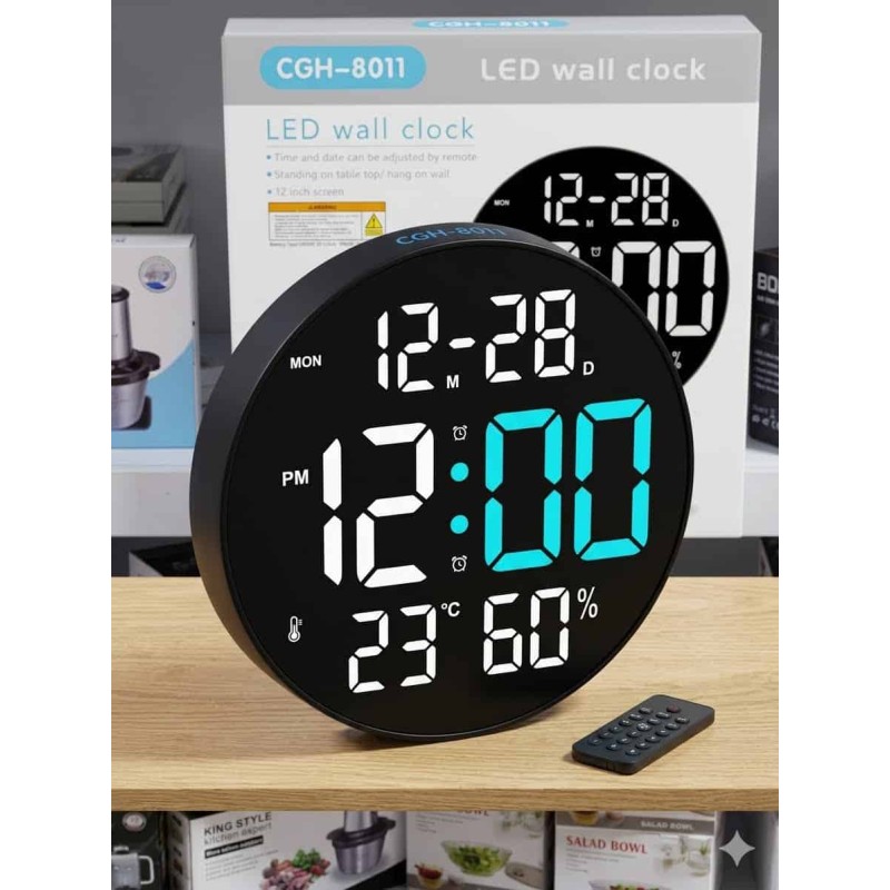 Horloge Murale LED Digitale - Télécommande & Température