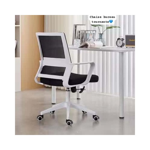 Chaise de Bureau Tournante Ergonomique – Siège en Mesh Respirant Blanc et Noir 2