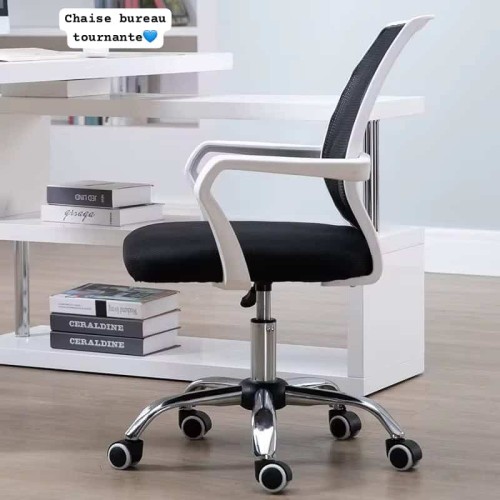 Chaise de Bureau Tournante Ergonomique – Siège en Mesh Respirant Blanc et Noir