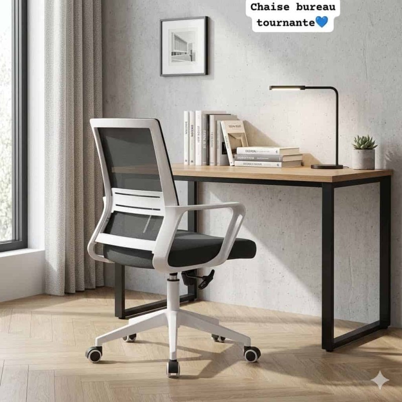 Chaise de Bureau Tournante Ergonomique – Siège en Mesh Respirant Blanc et Noir