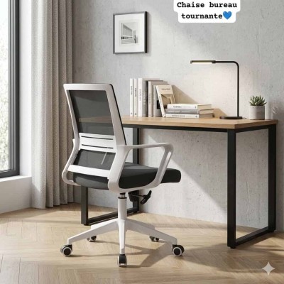 Chaise de Bureau Tournante Ergonomique – Siège en Mesh Respirant Blanc et Noir