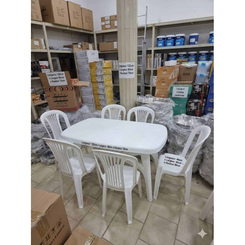 Table à Manger Complet : Table Rectangulaire et 6 Chaises Blanches