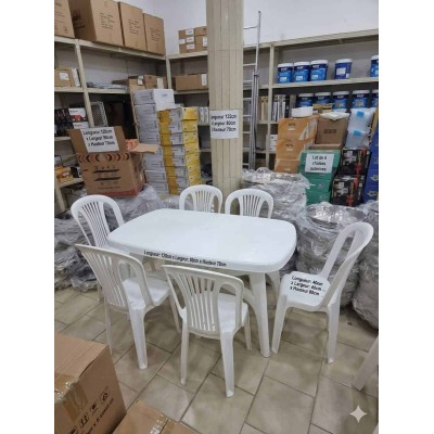 Table à Manger Complet : Table Rectangulaire et 6 Chaises Blanches