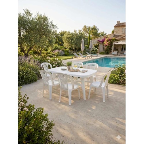 Table à Manger Complet : Table Rectangulaire et 6 Chaises Blanches 2
