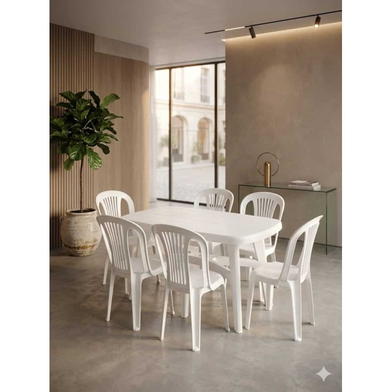 Table à Manger Complet : Table Rectangulaire et 6 Chaises Blanches