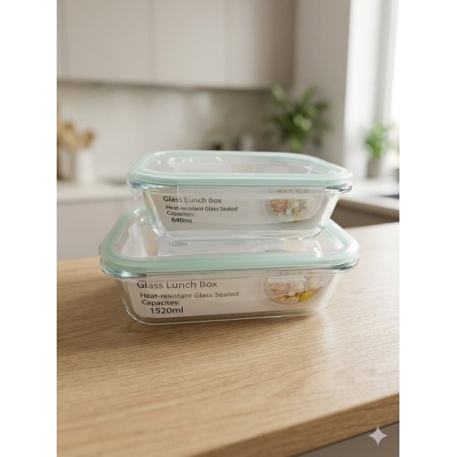 Lot de 2 Boîtes Lunch Box en Verre Borosilicaté Hermétiques