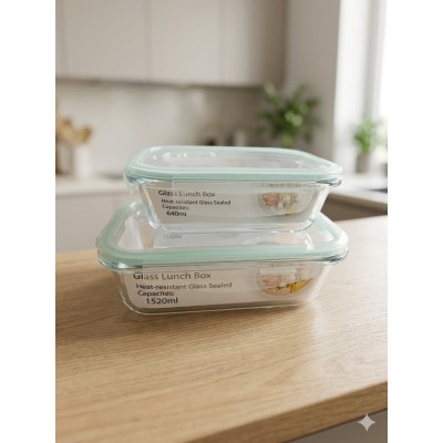 Lot de 2 Boîtes Lunch Box en Verre Borosilicaté Hermétiques