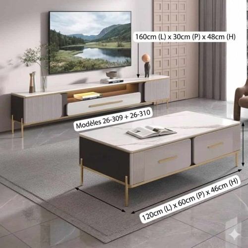 Meuble TV 160 cm et Table Basse  Design Moderne Chic 2