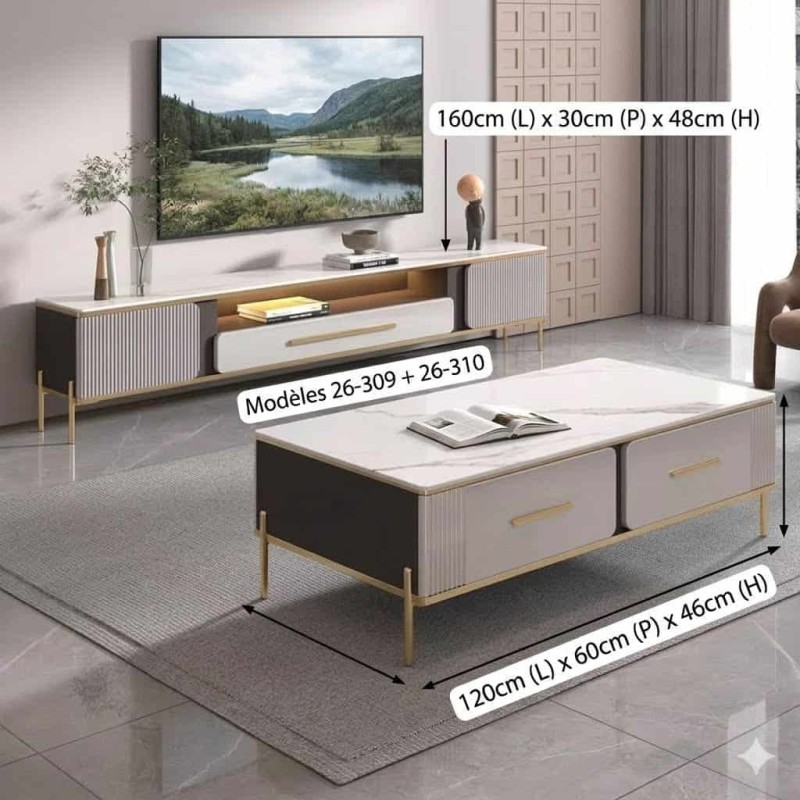 Meuble TV 160 cm et Table Basse  Design Moderne Chic