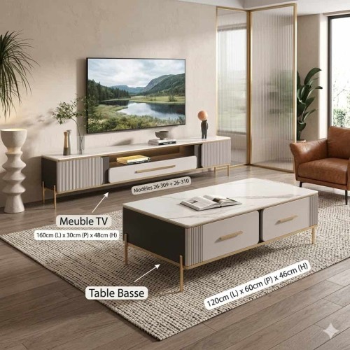 Meuble TV 160 cm et Table Basse  Design Moderne Chic