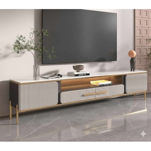 Meuble TV design luxueux blanc et or 160 cm