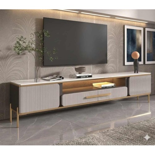 Meuble TV design luxueux blanc et or 160 cm 2