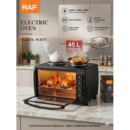 Four  multifonctions avec avec 2 plaques chauffantes 45L