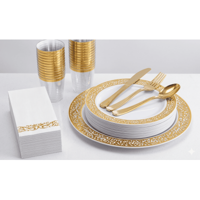 Service  couverts de table doré 175 pièces pour 25  invités