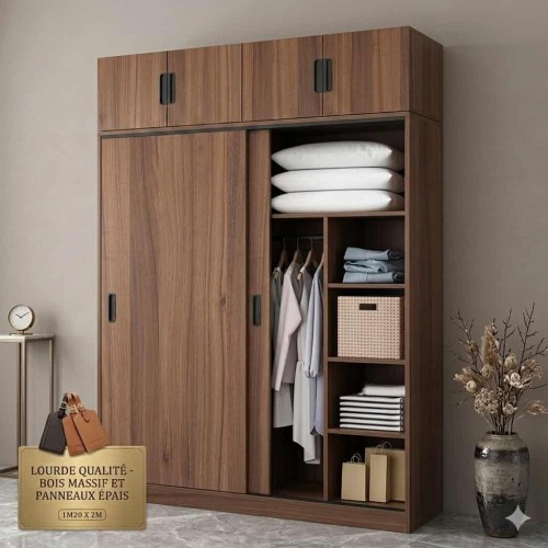 Armoire Coulissante Bois Massif 1m20 x 2m | Qualité Premium 2
