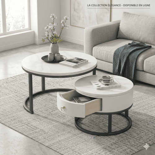 Table basse gigogne avec tiroir – Collection Élégance