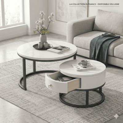 Table basse gigogne avec tiroir – Collection Élégance