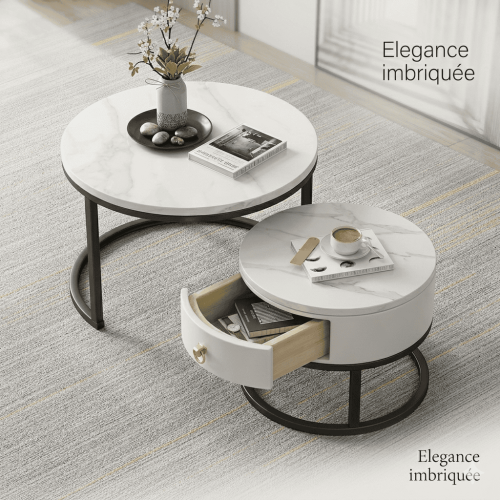 Table basse gigogne avec tiroir – Collection Élégance 2